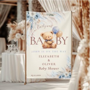 Banderoles Fond de toile pour Baby Shower Ourson 'Nous Pouvon