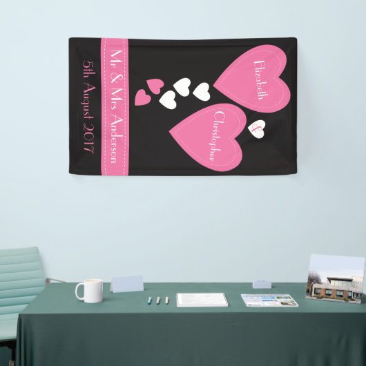 Banderoles Fond mariage / Photo Booth Coeurs noir et rose (Salon professionnel)