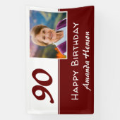 Banderoles Fond pour photo de fête d'anniversaire 90 ans roug (Verticale)