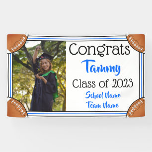 Banderoles Football Blue & Black One Photo Graduation