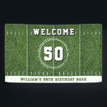 Banderoles Football Field 50 Yard Line 50th Birthday Party<br><div class="desc">Rencontrez-nous sur la ligne de 50 mètres avec cette bannière de bienvenue pour le 50e anniversaire du terrain de football. Parfait pour les amateurs de sport, ce design vous offre un cadre idéal pour une fête amusante et mémorable. Personnalisez-le avec le nom de l'invité d'honneur pour créer une bannière qui...</div>
