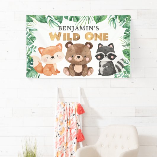 Banderoles Forêt boisée Animaux sauvages Un Anniversaire Bann (En situation)