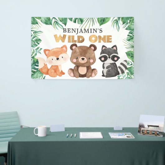 Banderoles Forêt boisée Animaux sauvages Un Anniversaire Bann (Salon professionnel)
