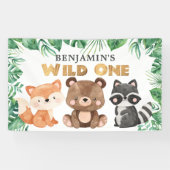 Banderoles Forêt boisée Animaux sauvages Un Anniversaire Bann (Horizontal)