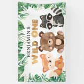 Banderoles Forêt boisée Animaux sauvages Un Anniversaire Bann (Vertical)