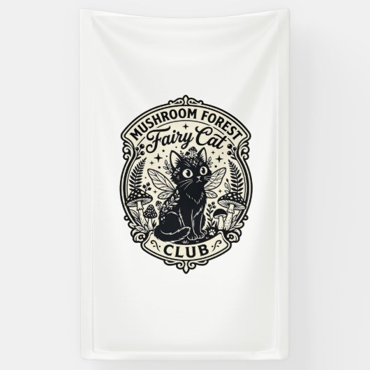 Banderoles Forêt de champignons Fée Chat Drôle Chat Graphique (Vertical)