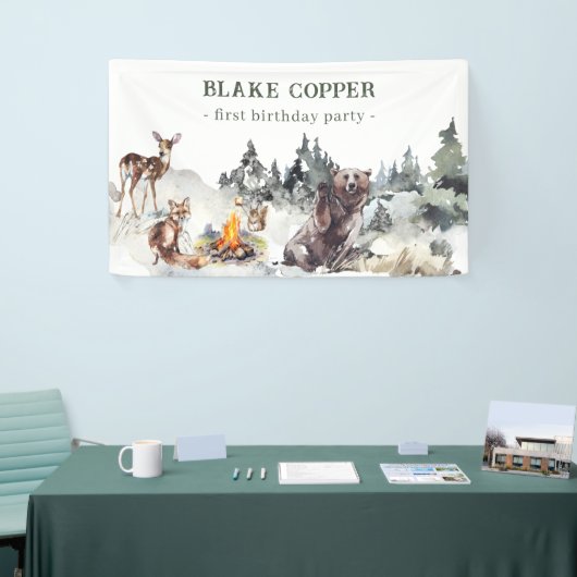 Banderoles Forêt enchantée Bois rustique Bois 1er anniversair (Salon professionnel)