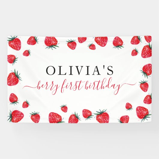 Banderoles Fraise fête d'anniversaire Berry First Banner (Horizontal)
