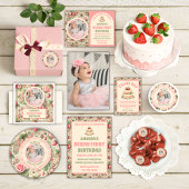 Banderoles Fraise vintage 1er anniversaire Accueil