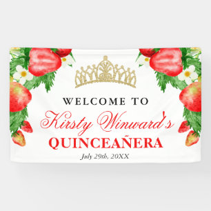 Banderoles Fraises à l'aquarelle Bienvenue Quinceanera