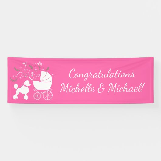 Banderoles Français Poodle Chien Baby shower Chien Chiot Rose (Horizontal)