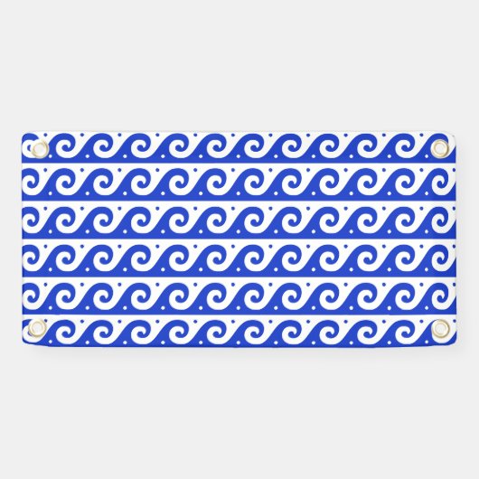 Banderoles Fret grec, Motif d'onde méditerranéen, Bleu (Horizontal)