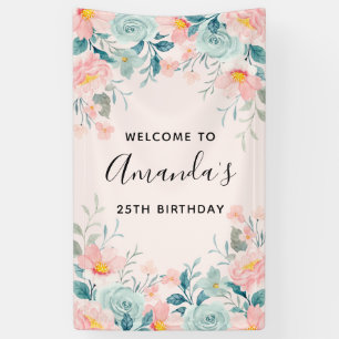 Banderoles Frontière rose et verte Florale Anniversaire