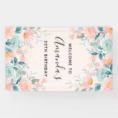 Banderoles Frontière rose et verte Florale Anniversaire (Horizontal)