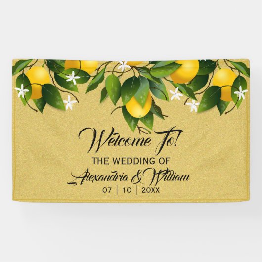 Banderoles Fruit citron d'or moderne | MARIAGE (Horizontal)