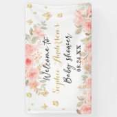 Banderoles Fuchsia Papillon Floral Rose Gold Baby Shower  (Vertical)