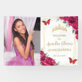 Banderoles Fuchsia Rose Floral Quinceañera Accueil (Horizontal)
