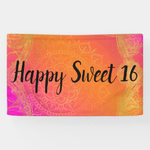 Banderoles Fuchsia Rose Orange Et Or Mandala Fête Indienne