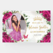 Banderoles Fuchsia Roses rose chaud Floral Quinceañera Photo (Horizontal)