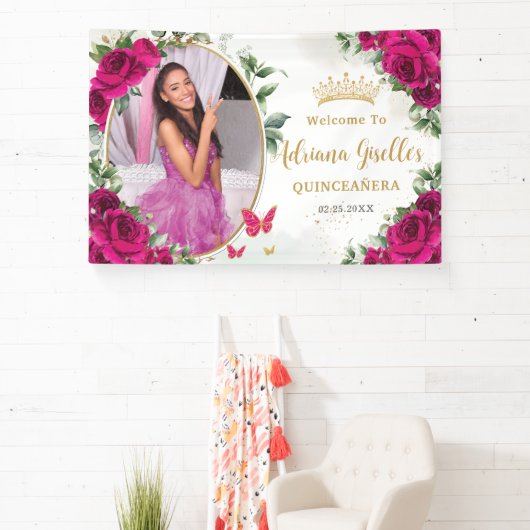 Banderoles Fuchsia Roses rose chaud Floral Quinceañera Photo (Insitu)