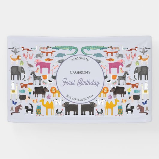 Banderoles Fun Animal Personnalisé Première fête d'anniversai (Horizontal)