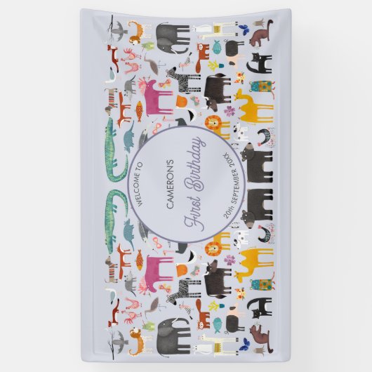 Banderoles Fun Animal Personnalisé Première fête d'anniversai (Vertical)