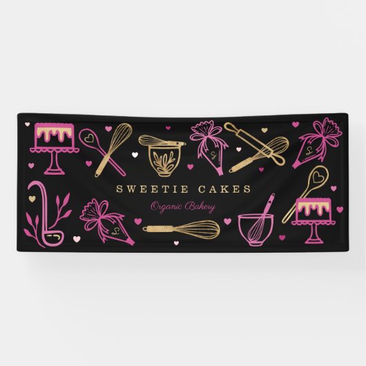 Banderoles Fun Colorful Baking & Cuisine Ustensile Noir & Or (Horizontal)