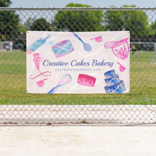 Banderoles Fun Pink Bleu Marbre Boulangerie Gâteaux Outils & (En situation)