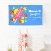 Banderoles Fun Popsicle rose et fraises Anniversaire (En situation)