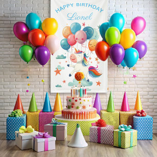 Banderoles Funny Flying Unicorn Rainbow Colors 1er anniversai