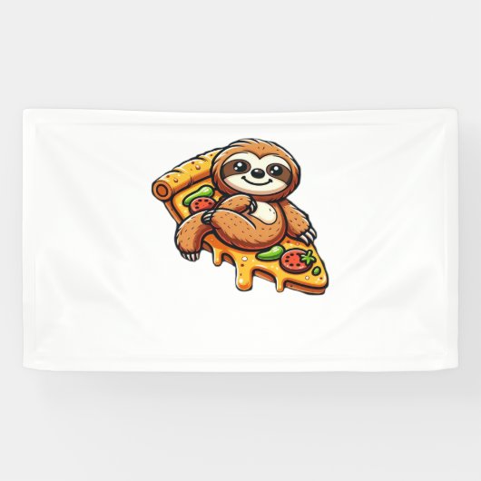 Banderoles Funny Sloth mangeant Pizza, Kawaii Amoureux des an (Horizontal)