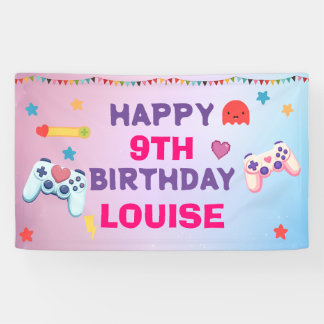 Banderoles Gamer Girl Colorful Pink Vidéo Jeu Anniversaire