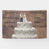 Banderoles Gâteau Mariage Blanc De Cinq Niveaux Avec Couple D (Horizontal)