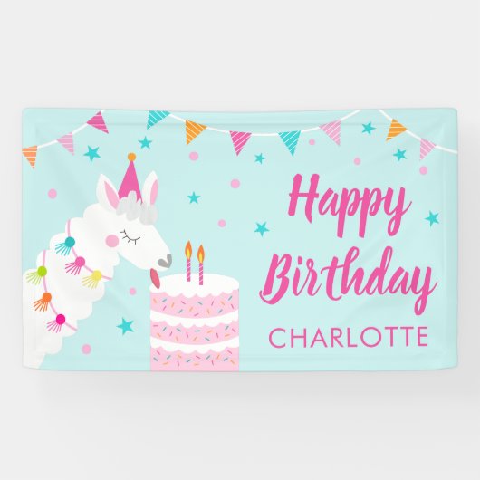 Banderoles Gâteau tout Llama Fun 2e anniversaire Aqua (Horizontal)
