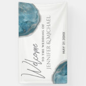 Banderoles Géode Agate bleu rose or calligraphie mariage (Vertical)