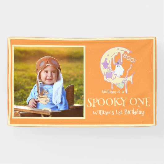 Banderoles Ghost Moon Éffrayant Un garçon 1er anniversaire Ha (Horizontal)