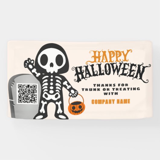 Banderoles Ghoulish Skeleton Happy Halloween QR Business (Horizontal)