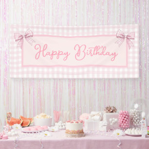 Banderoles Gingham rose et blanc Joyeux Anniversaire