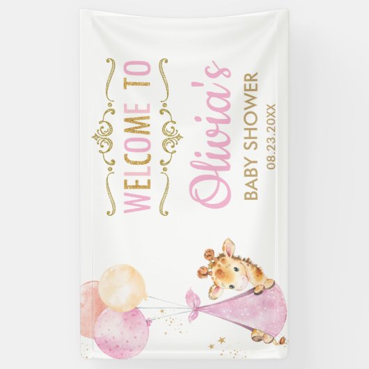 Banderoles Giraffe Balloons Fille Baby shower Accueil arrière (Vertical)