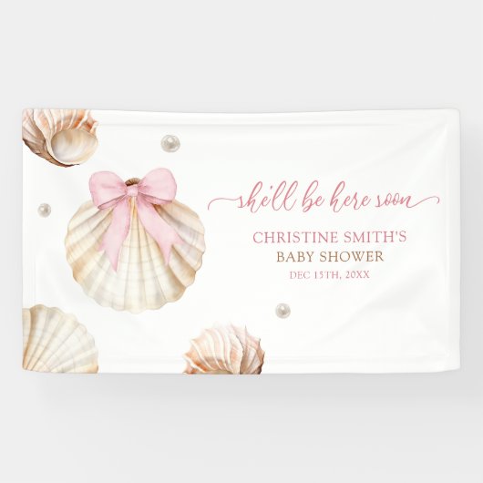 Banderoles Girl Pink Bow Shell Baby Shower Large Banner (Horizontal)