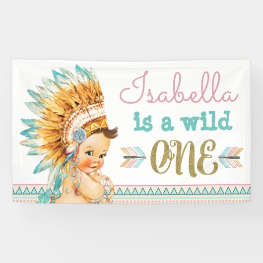 Banderoles Girls Tribal Wild One Birthday Banner 1er Annivers (Horizontal)