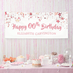 Banderoles Girly Rose Gold Stars Joyeux Anniversaire Nom