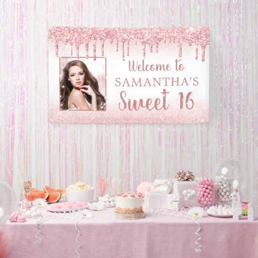 Banderoles Girly Sweet 16 Rose Parties scintillant or Photo g (Fête)