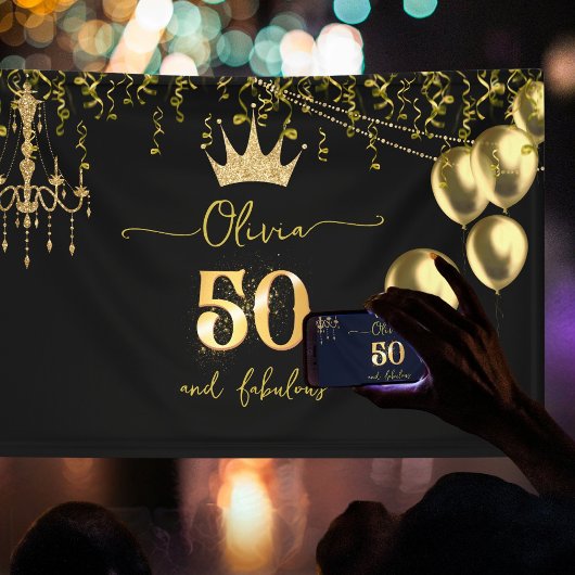 Banderoles Glam 50 et Fabulor Or Noir Anniversaire