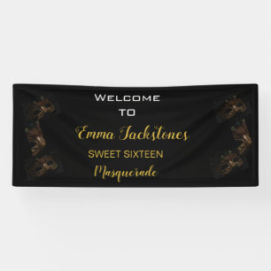 Banderoles Glam Black & Gold Masquerade Anniversaire Bienvenu