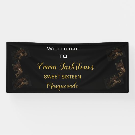 Banderoles Glam Black & Gold Masquerade Anniversaire Bienvenu (Horizontal)