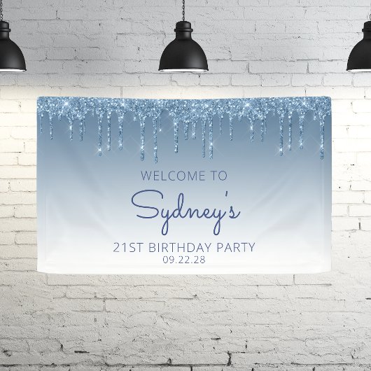 Banderoles Glam Blue Parties scintillant Drip 21e fête d'anni