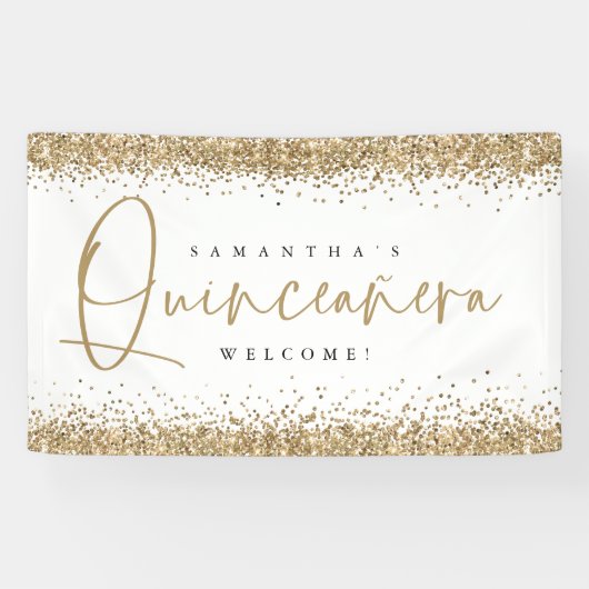 Banderoles Glam Gold Nom de la Parties scintillant Welcome Qu (Horizontal)