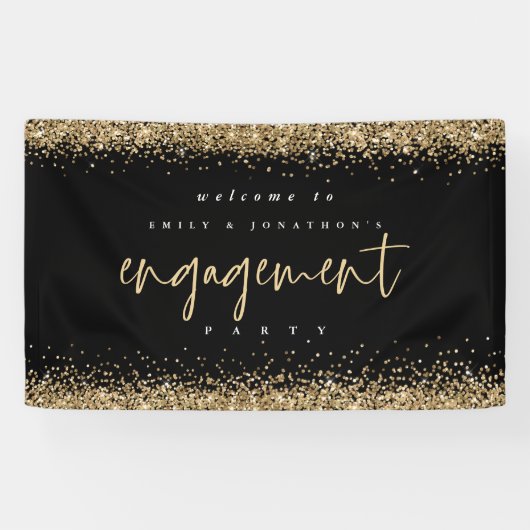 Banderoles Glam Gold Parties scintillant Black Welcome Engage (Horizontal)