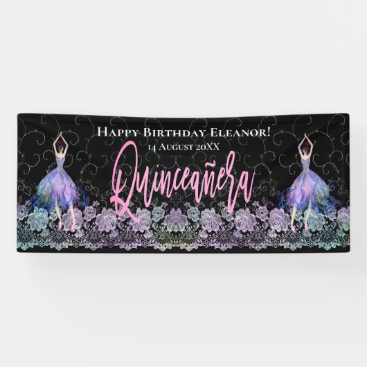 Banderoles Glam Joyeuses danseuses d'anniversaire Quinceanera (Horizontal)